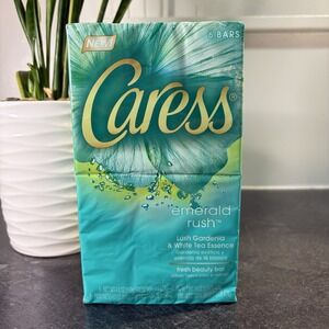 6 Bars Caress Emerald Rush Lush Gardenia & White Tea Bar Soap NEW